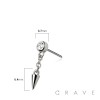 316L SURGICAL STEEL THREADLESS PUSH IN DANGLE SPIKE ROUND CZ TOP PART